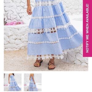 Striped Lace-Trim Maxi Skirt